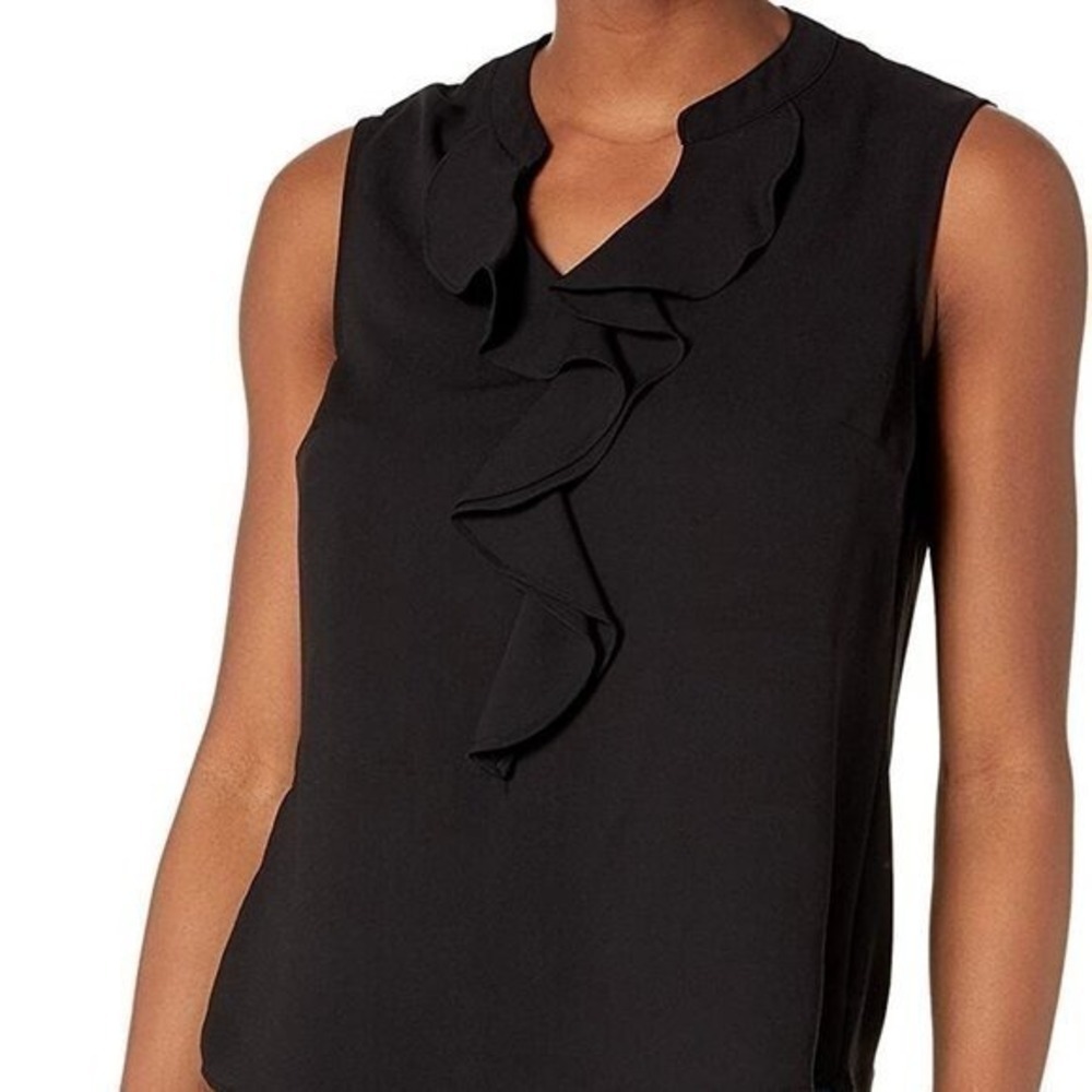 Merona Women's Size XS Sleeveless V-Neck Blouse Solid Black Ruffle Front Shell